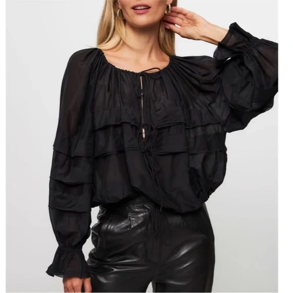 NEW ULLA JOHNSON cora puff blouse in noir 2 - Picture 3 of 10